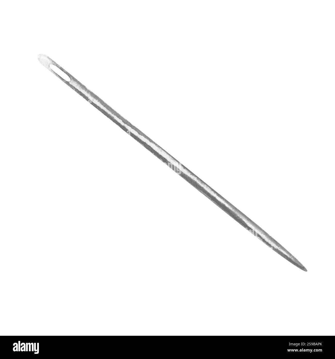 Illustrazione in acquerello dell'ago da cucire metallico con trama dettagliata. Perfetto per realizzare, ricamo, sartoria, progetti fai da te, progetti creativi Foto Stock