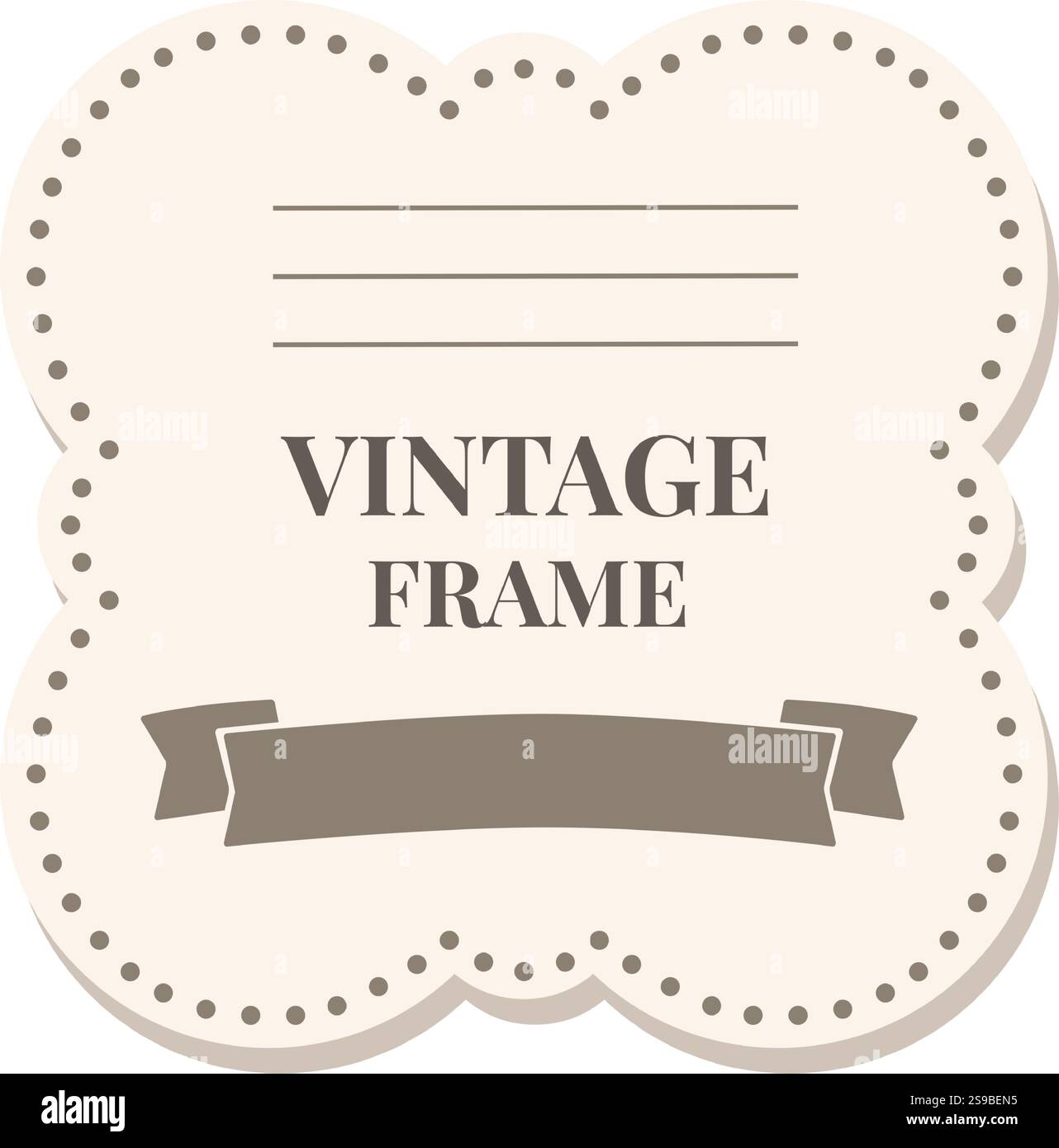 La montatura vintage decorativa presenta un classico bordo smerlato e un bordo punteggiato. Include spazio per testo con un dettaglio del nastro, ideale per inviti, etichette o progetti decorativi Illustrazione Vettoriale La montatura vintage decorativa presenta un classico bordo smerlato e un bordo punteggiato. Include spazio per testo con un dettaglio del nastro, ideale per inviti, etichette o progetti decorativi Illustrazione Vettoriale