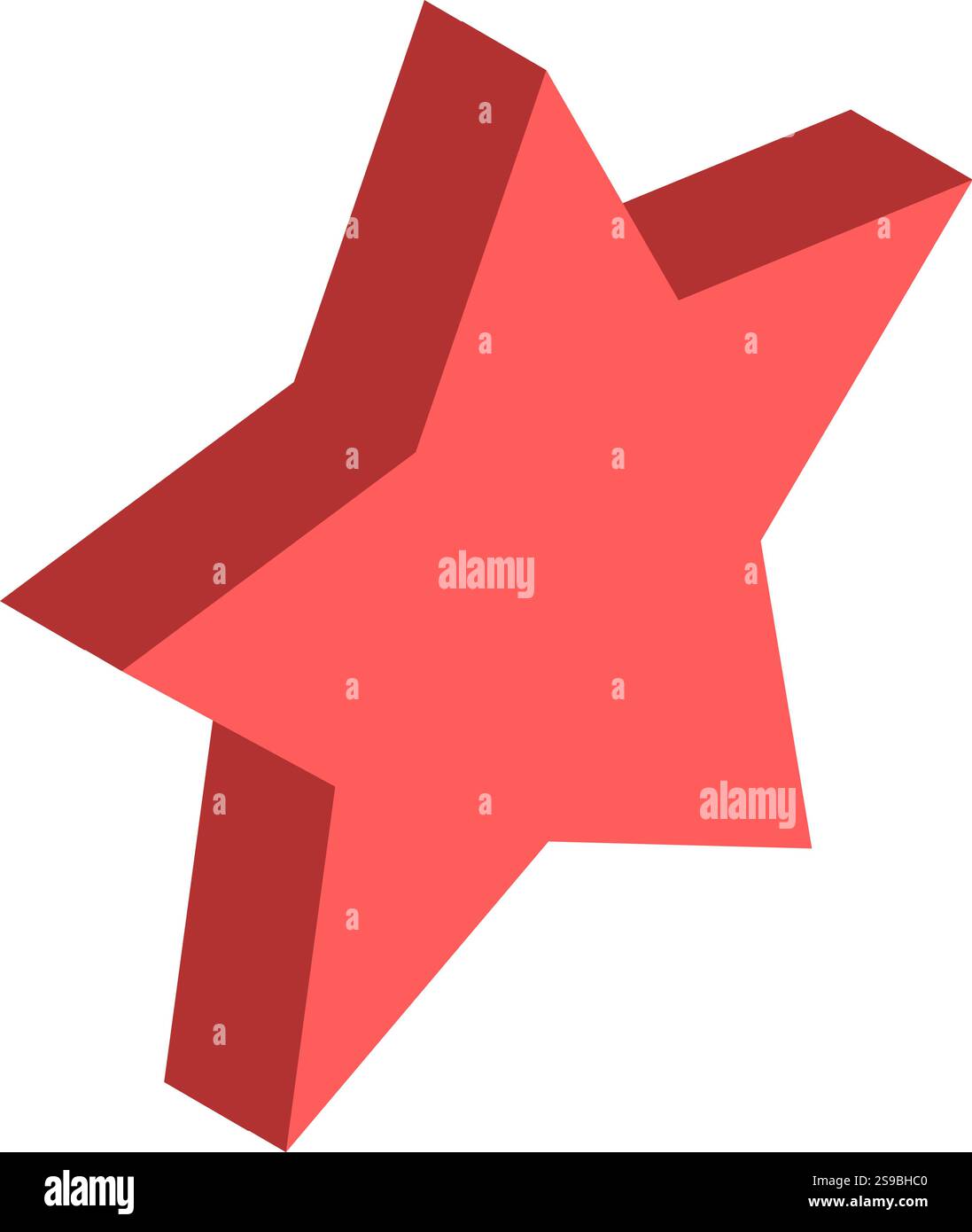 Semplice stella rossa a cinque punte con effetto tridimensionale che galleggia su sfondo bianco, ideale per concetti relativi a successo, successo, qualità, valutazione o celebrazione Illustrazione Vettoriale