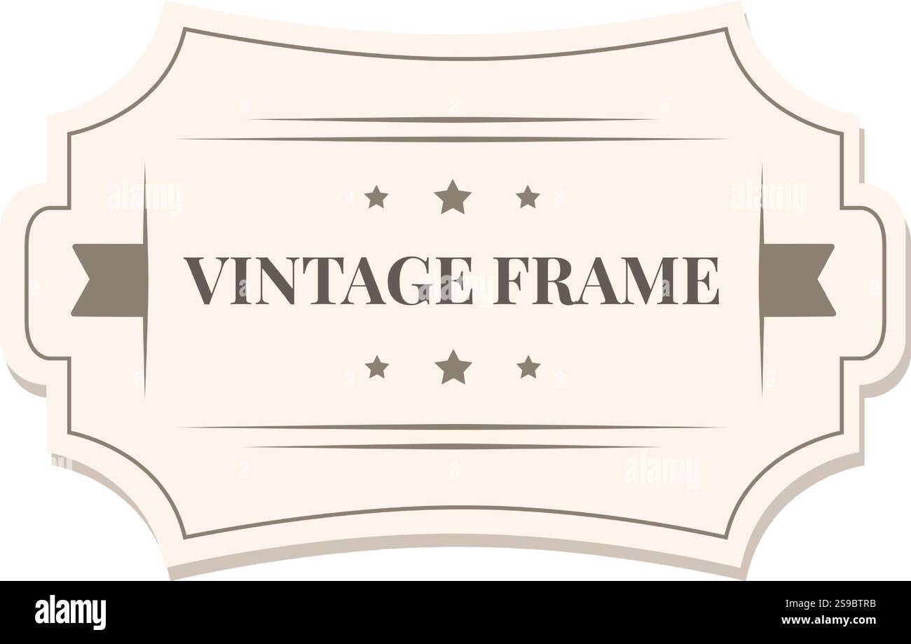 La cornice vintage con nastro e stelle decora uno sfondo bianco, perfetto per aggiungere un tocco di stile classico a qualsiasi progetto di design o immagine Illustrazione Vettoriale