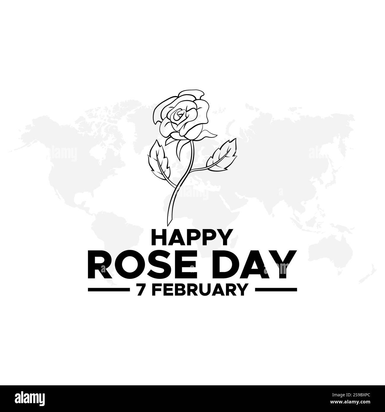 Cartolina e biglietto d'auguri per il giorno dell'Happy Rose. 7 febbraio - Rose Day lineart della settimana di San Valentino illustrazione minimale vettoriale Happy Rose Day che si tiene il 7 febbraio Illustrazione Vettoriale