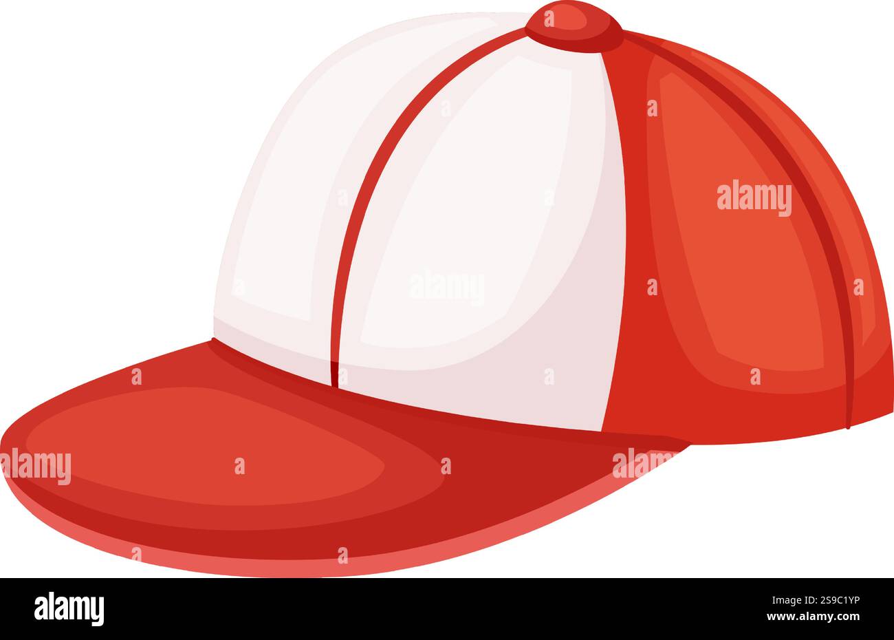 Cappellino da baseball rosso e bianco con bordo ricurvo, per un look sportivo e casual, adatto per varie attività all'aperto e abbigliamento quotidiano Illustrazione Vettoriale
