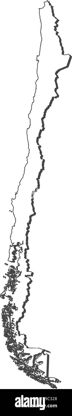 Mappa del Cile, continua come una linea nera. Illustrazione Vettoriale