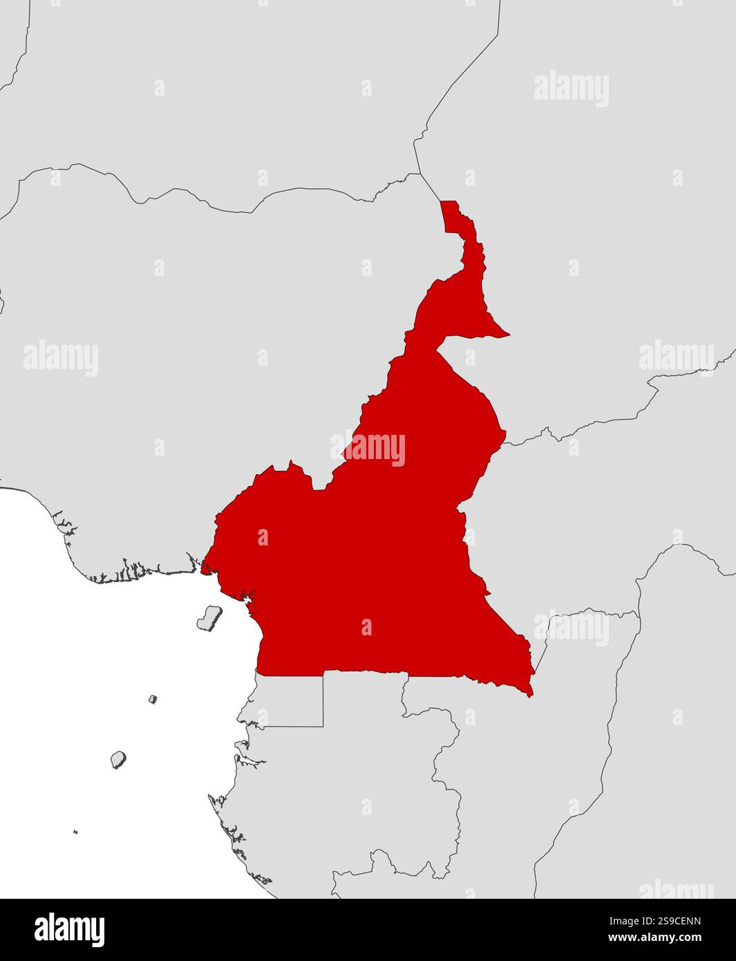 Mappa del Camerun e dei paesi vicini, Camerun è evidenziato in rosso. Illustrazione Vettoriale