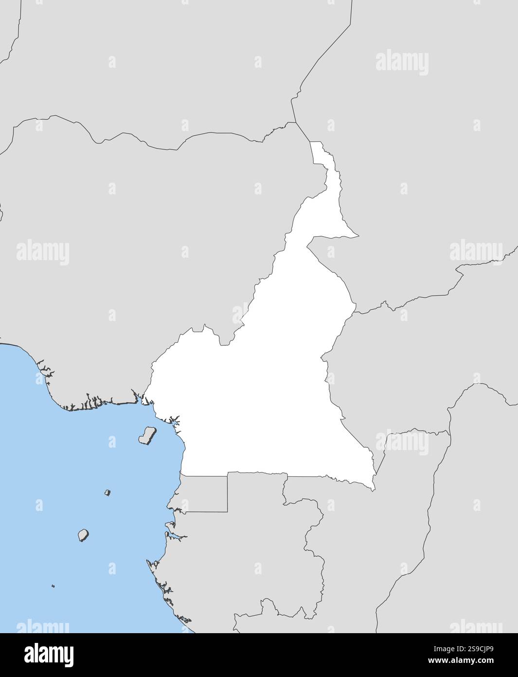 Mappa del Camerun e dei paesi vicini, Camerun è evidenziato in bianco. Illustrazione Vettoriale
