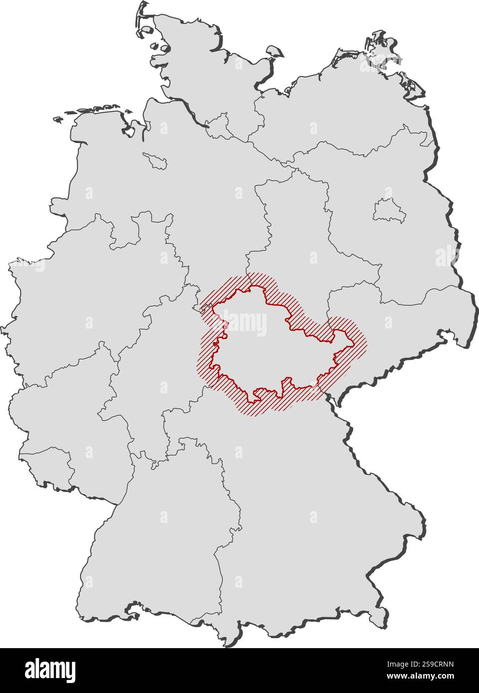 Mappa della Germania con le province, Turingia è evidenziata da una schiusa. Illustrazione Vettoriale