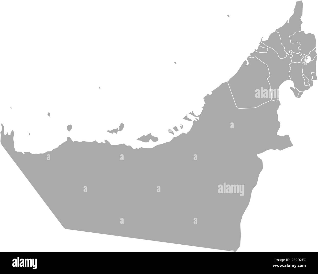 Mappa degli Emirati Arabi Uniti con le province. Illustrazione Vettoriale