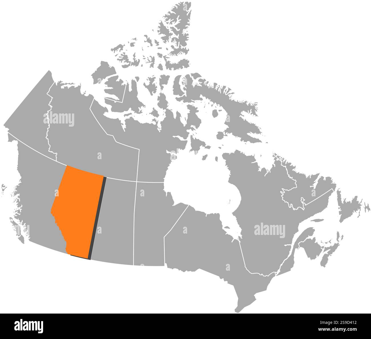 Mappa del Canada con le province, Alberta è evidenziata dall'arancione. Illustrazione Vettoriale