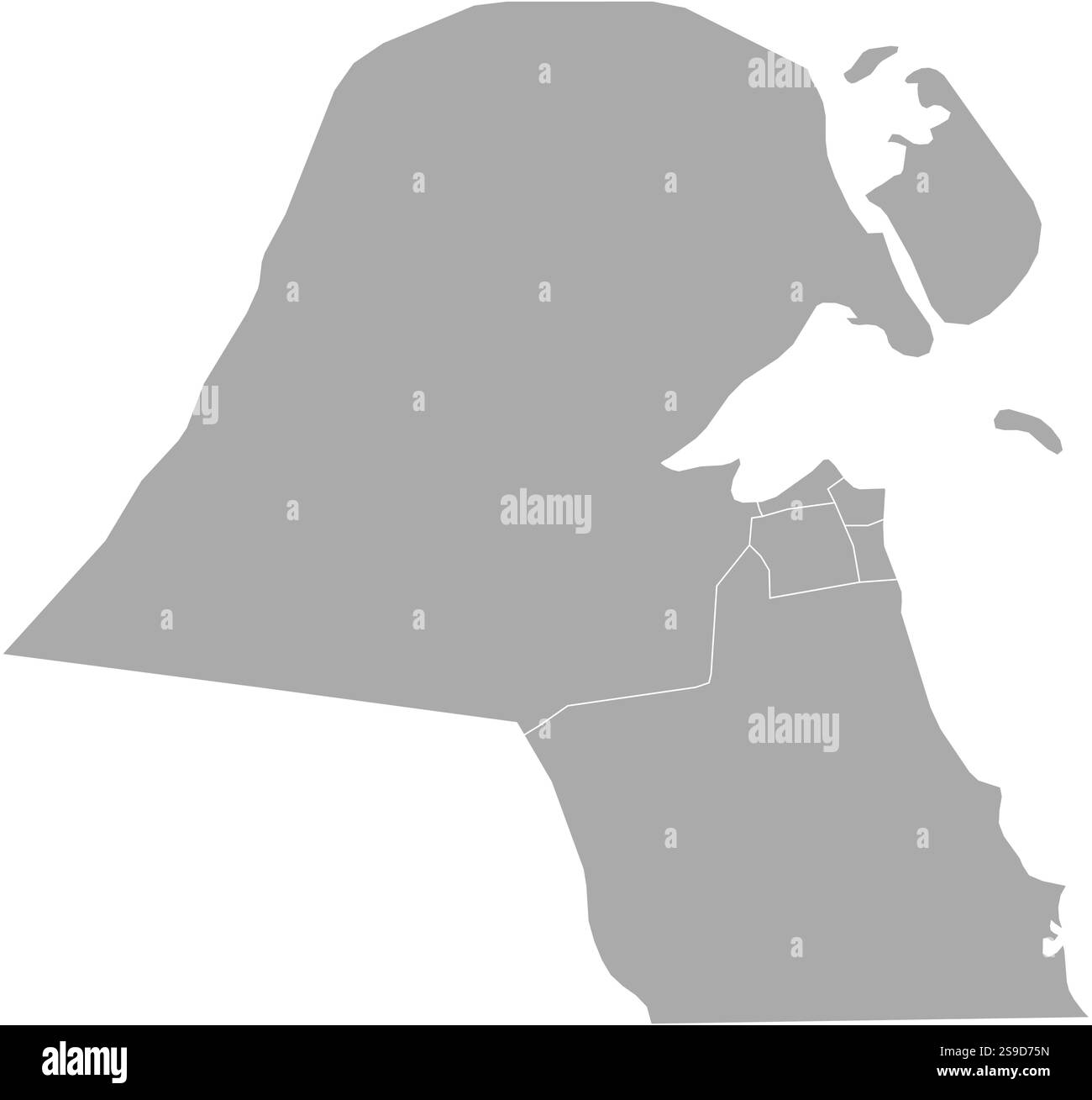 Mappa del Kuwait con le province. Illustrazione Vettoriale