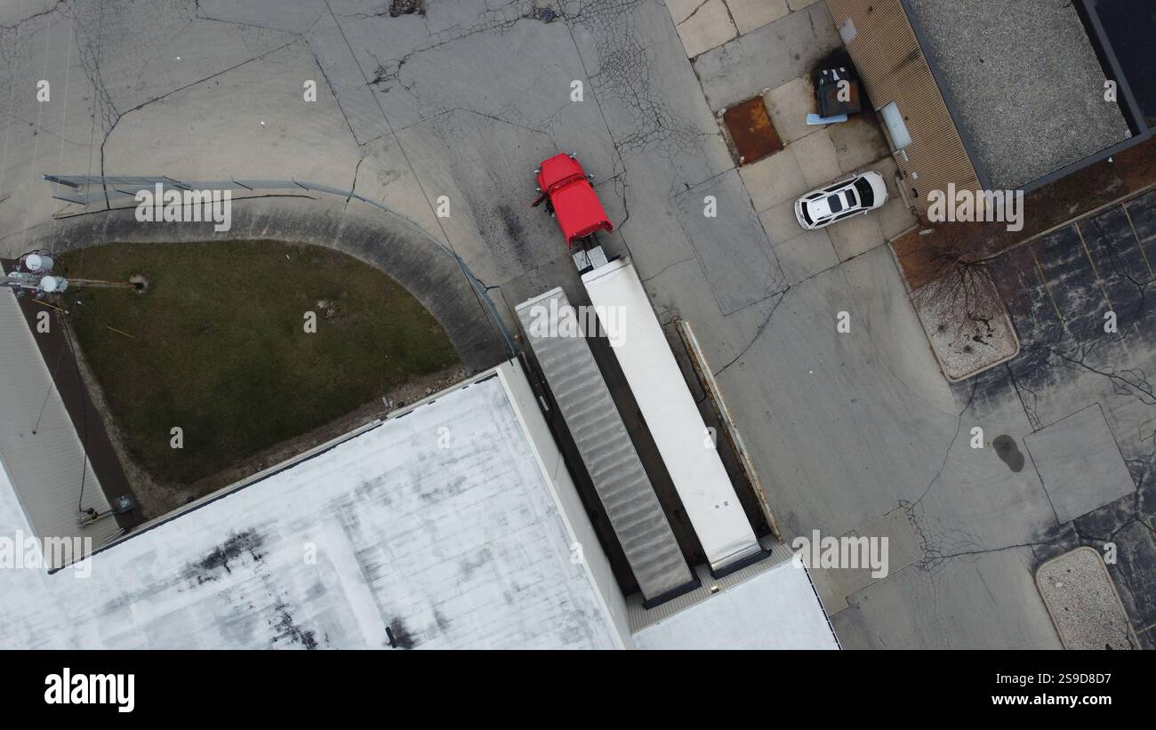 Parcheggio, magazzino, logistica, stoccaggio, trasporto, distribuzione, catena di approvvigionamento Foto Stock