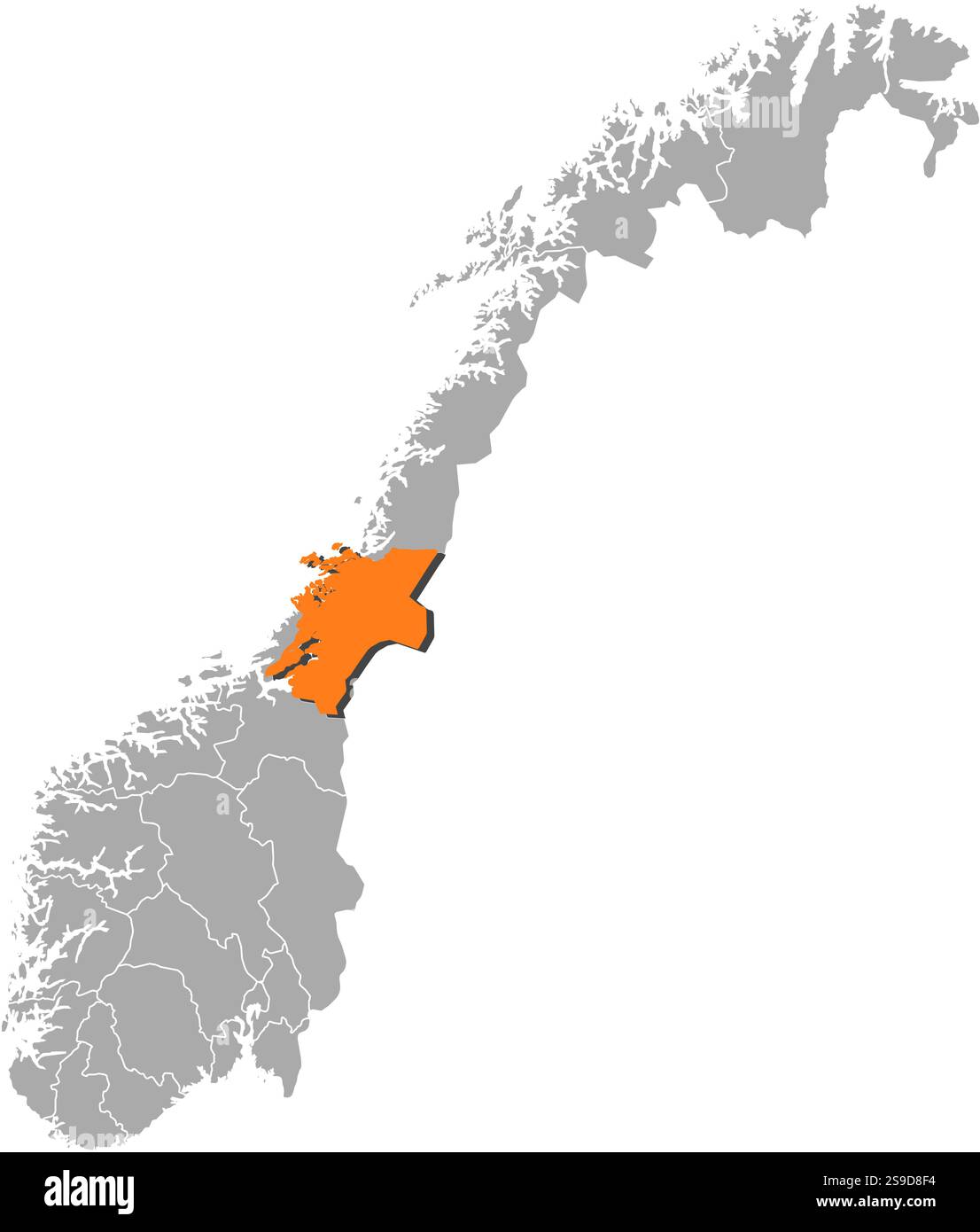 Mappa della Norvegia con le province, Nord-Trøndelag è evidenziata in arancione. Illustrazione Vettoriale Mappa della Norvegia con le province, Nord-Trøndelag è evidenziata in arancione. Illustrazione Vettoriale