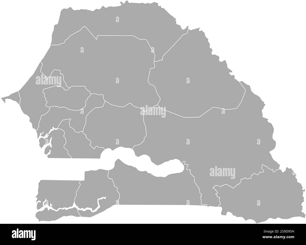 Mappa del Senegal con le province. Illustrazione Vettoriale