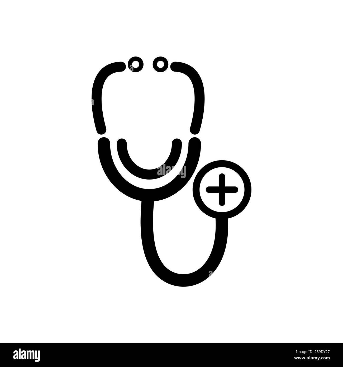 Statoscopio per dispositivi medici su sfondo bianco. Logo Statoscope icona disegno vettoriale. Strumento medico per ascoltare il cuore o respirare. Illustrazione Vettoriale