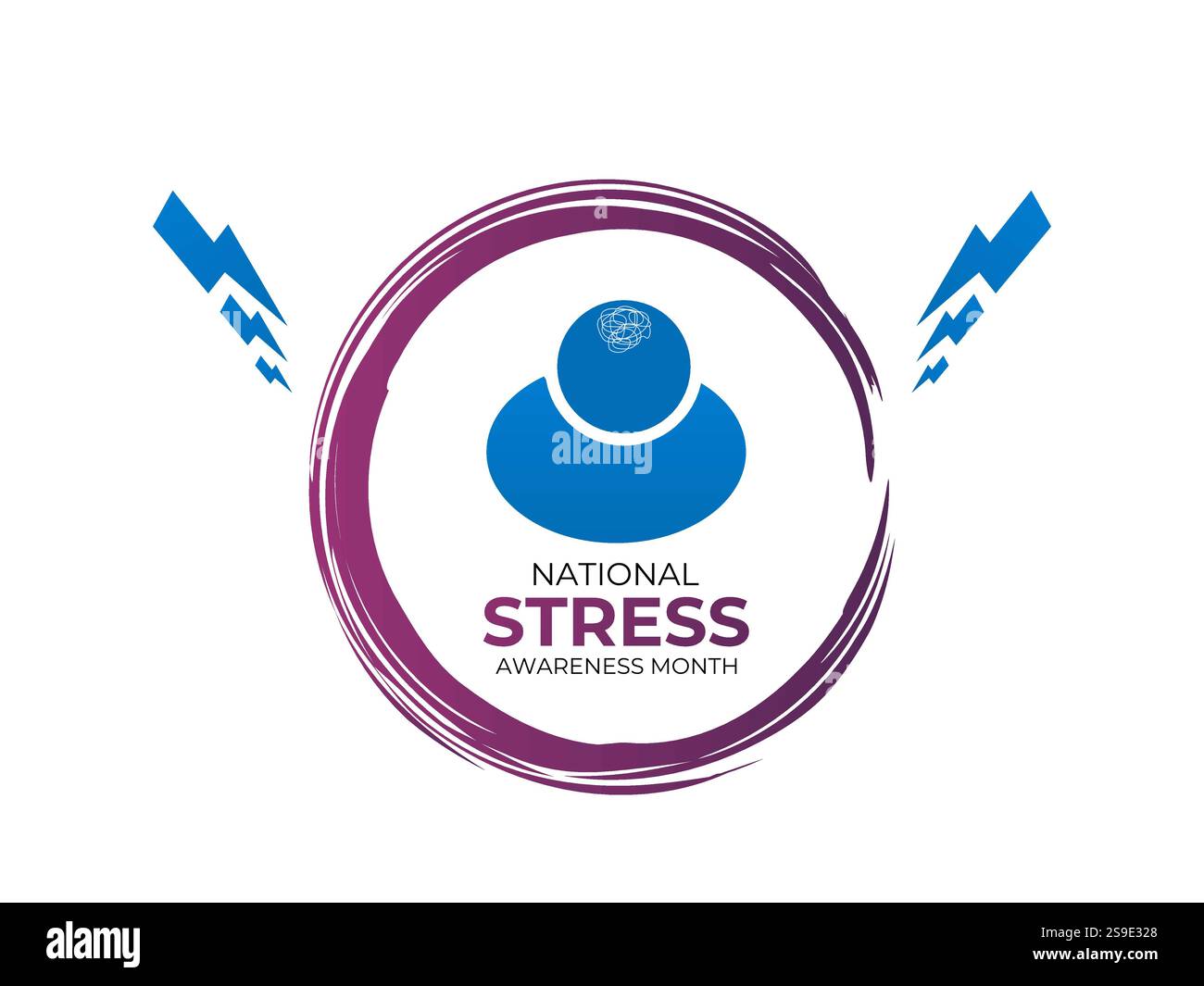 Mese nazionale di sensibilizzazione allo stress. Design vettoriale di Holiday Concept. Progettazione per banner, biglietti, stampe, social media, poster, volantino e design dello sfondo. Illustrazione Vettoriale