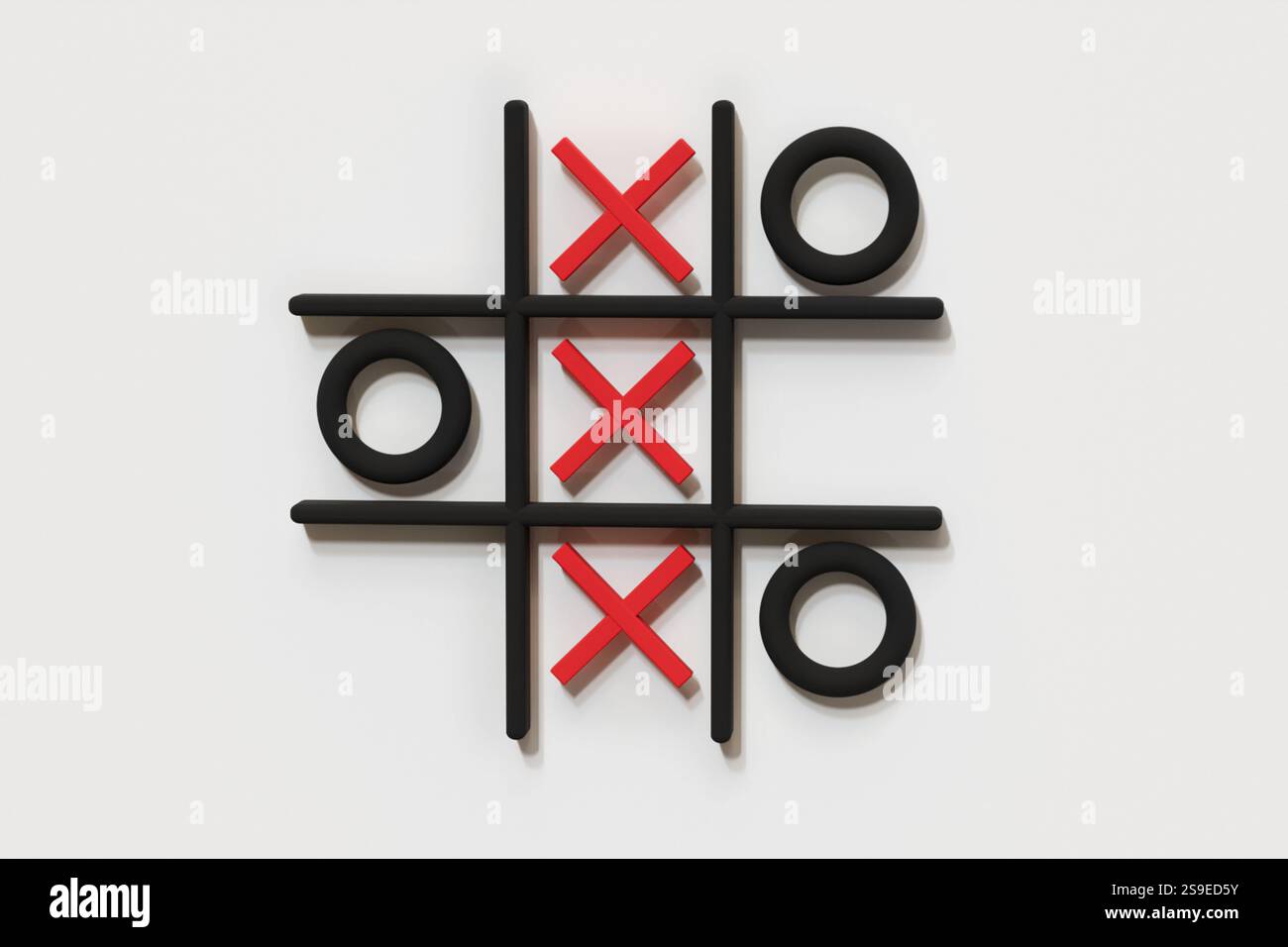 Gioco TIC-tac-toe su sfondo bianco, modello 3D del gioco Foto Stock