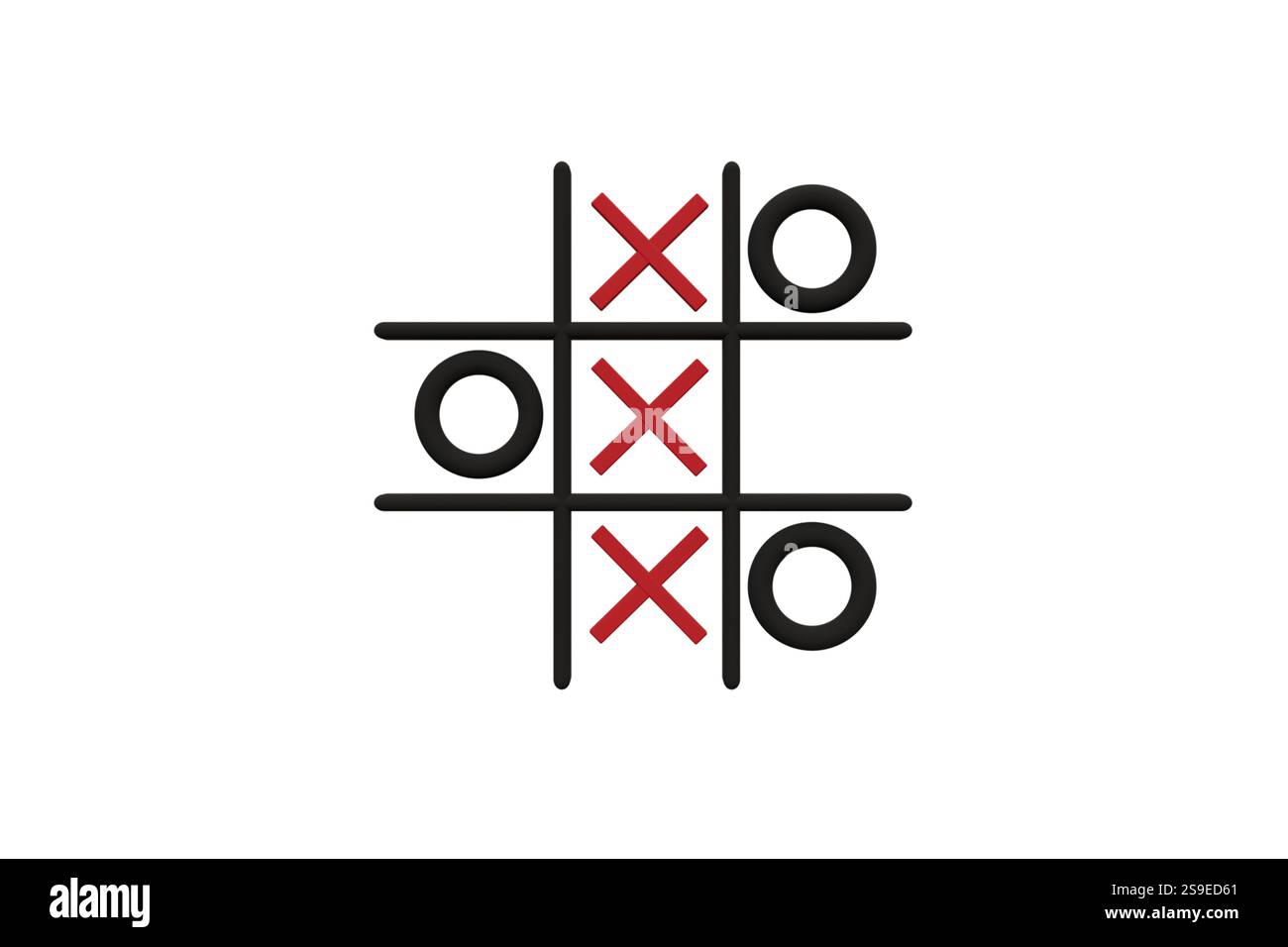 Gioco TIC-tac-toe su sfondo bianco, modello 3D del gioco Foto Stock