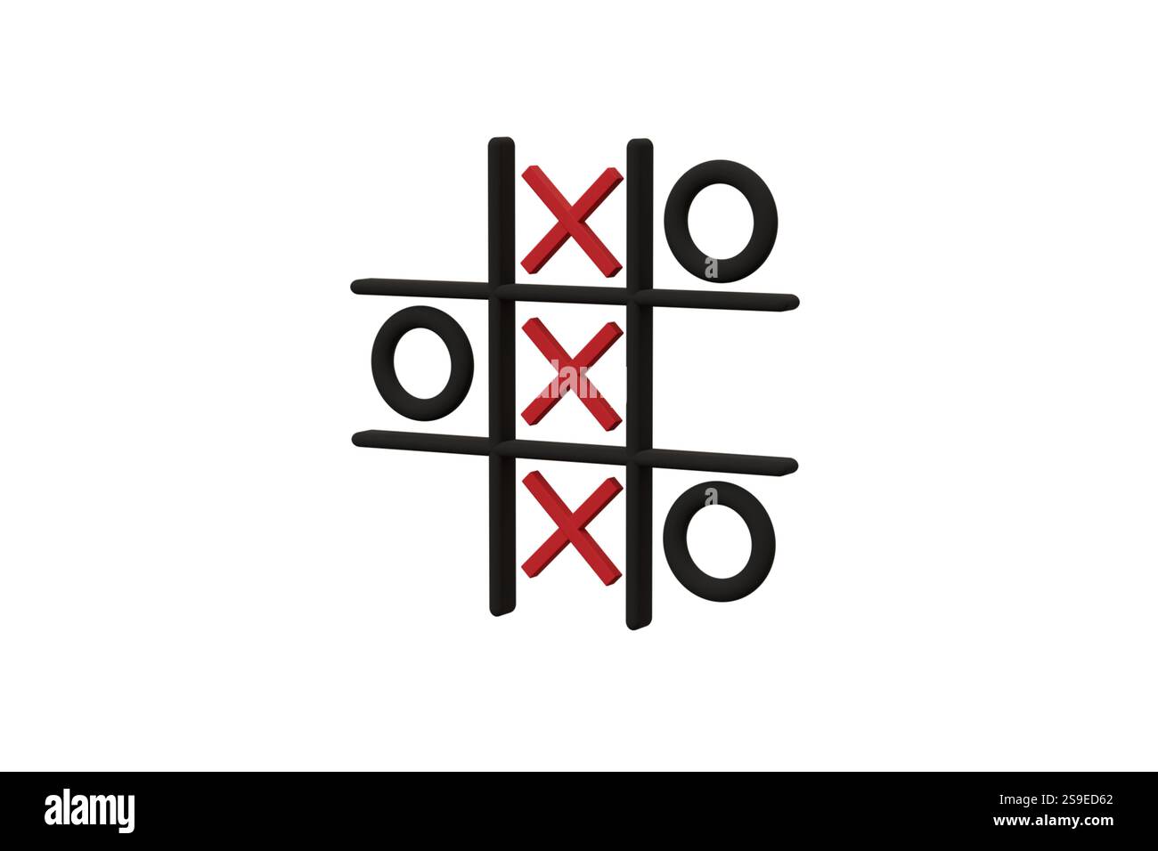 Gioco TIC-tac-toe su sfondo bianco, modello 3D del gioco Foto Stock