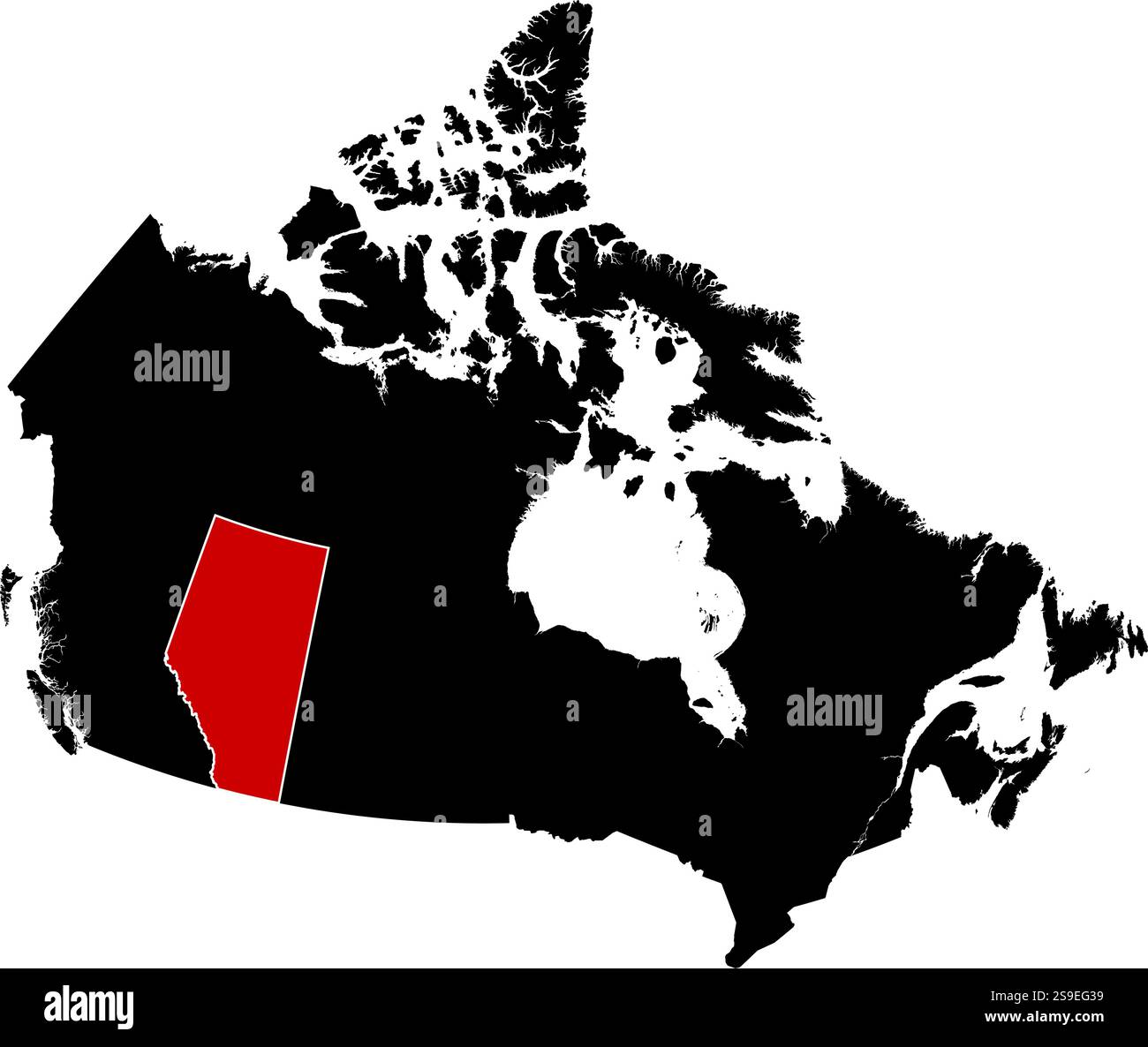 Mappa del Canada in nero, Alberta è evidenziata in rosso. Illustrazione Vettoriale