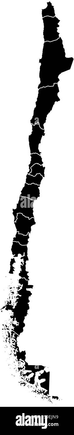 Mappa del Cile in nero con le province. Illustrazione Vettoriale