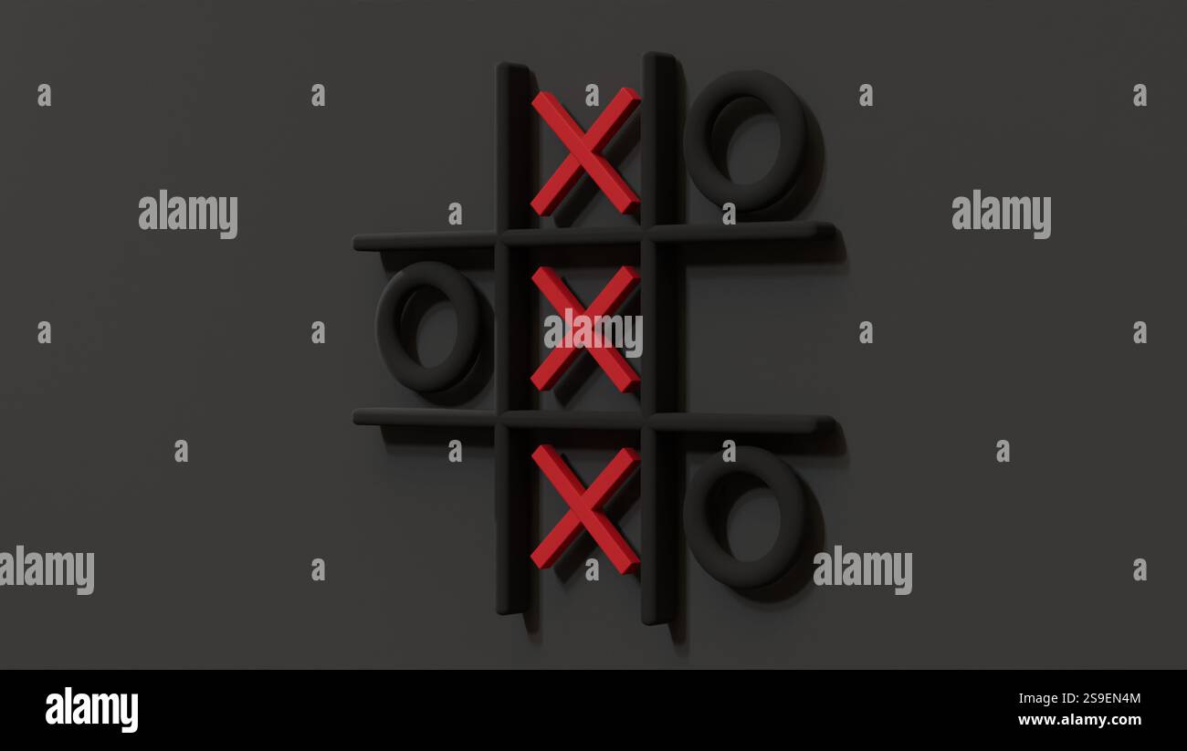 TIC TAC Toe Game su sfondo grigio, modello 3D del gioco Foto Stock