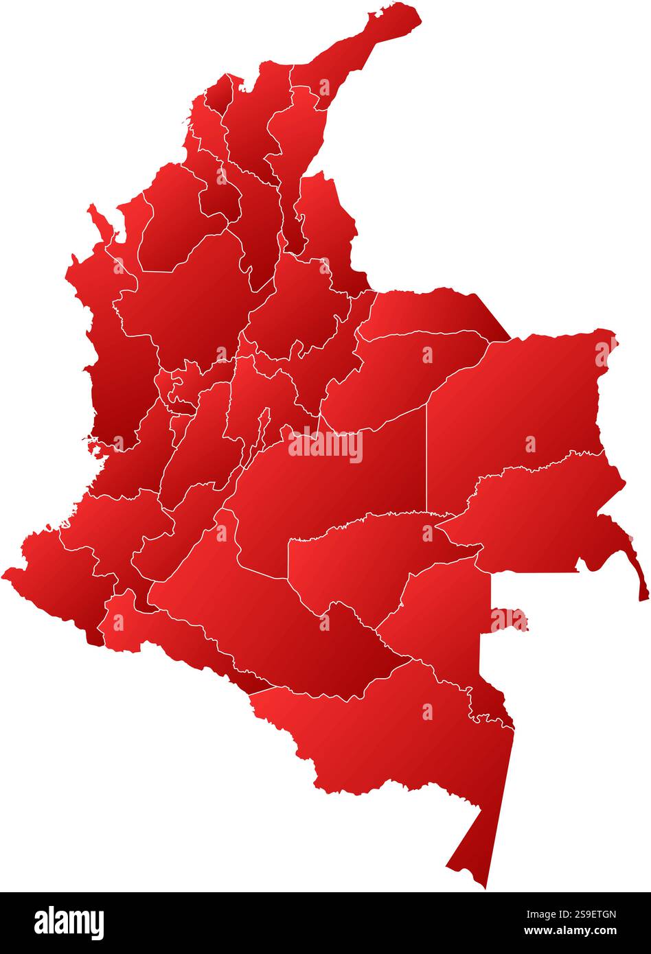 Mappa della Colombia con le province, riempite con una pendenza lineare. Illustrazione Vettoriale