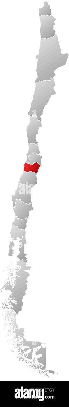 Mappa politica del Cile con le diverse regioni dove O'Higgins è evidenziata. Illustrazione Vettoriale