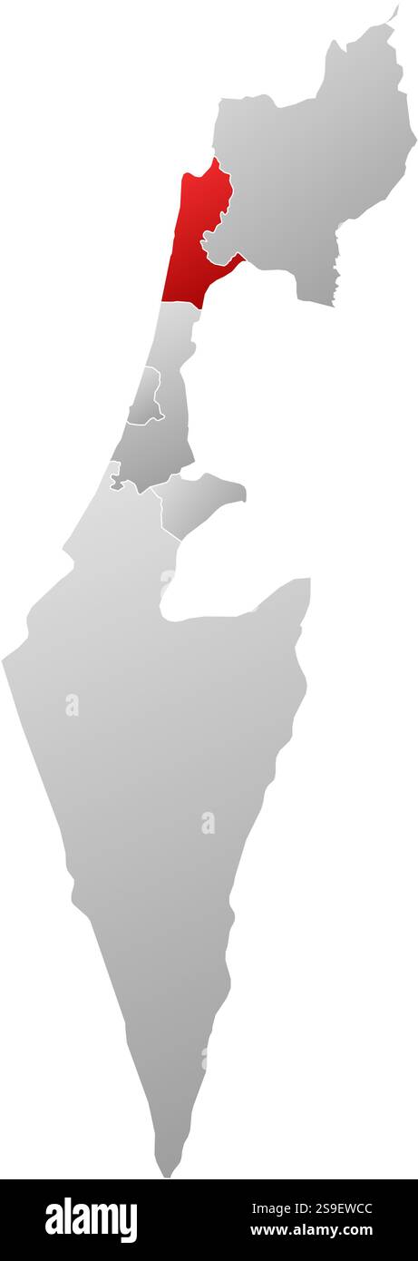 Mappa di Israele con le province, riempite con un gradiente lineare, Haifa è evidenziata. Illustrazione Vettoriale