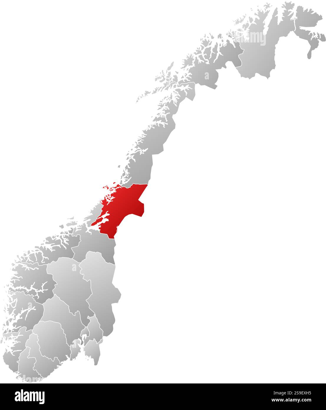 Mappa della Norvegia con le province, riempite con un gradiente lineare, Nord-Trøndelag è evidenziata. Illustrazione Vettoriale Mappa della Norvegia con le province, riempite con un gradiente lineare, Nord-Trøndelag è evidenziata. Illustrazione Vettoriale