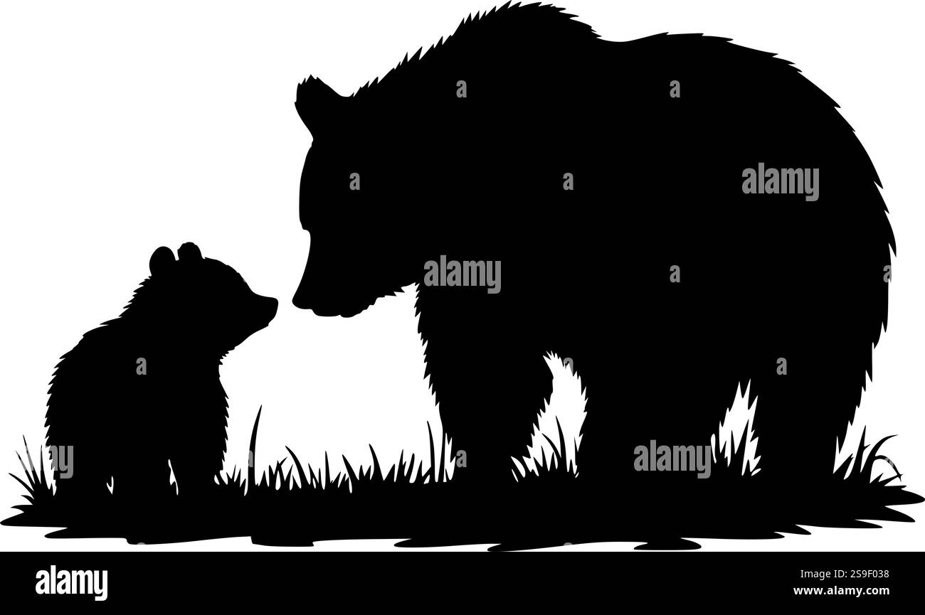Silhouette orso e cucciolo perfetta per artigianato a tema faunistico, design rustici e progetti di sublimazione Illustrazione Vettoriale