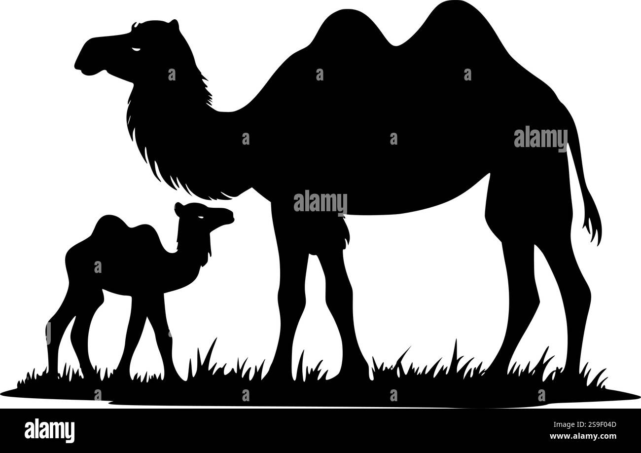 Silhouette a dorso di cammello e vitello perfetta per l'artigianato a tema desertico, design rustici e progetti di sublimazione Illustrazione Vettoriale