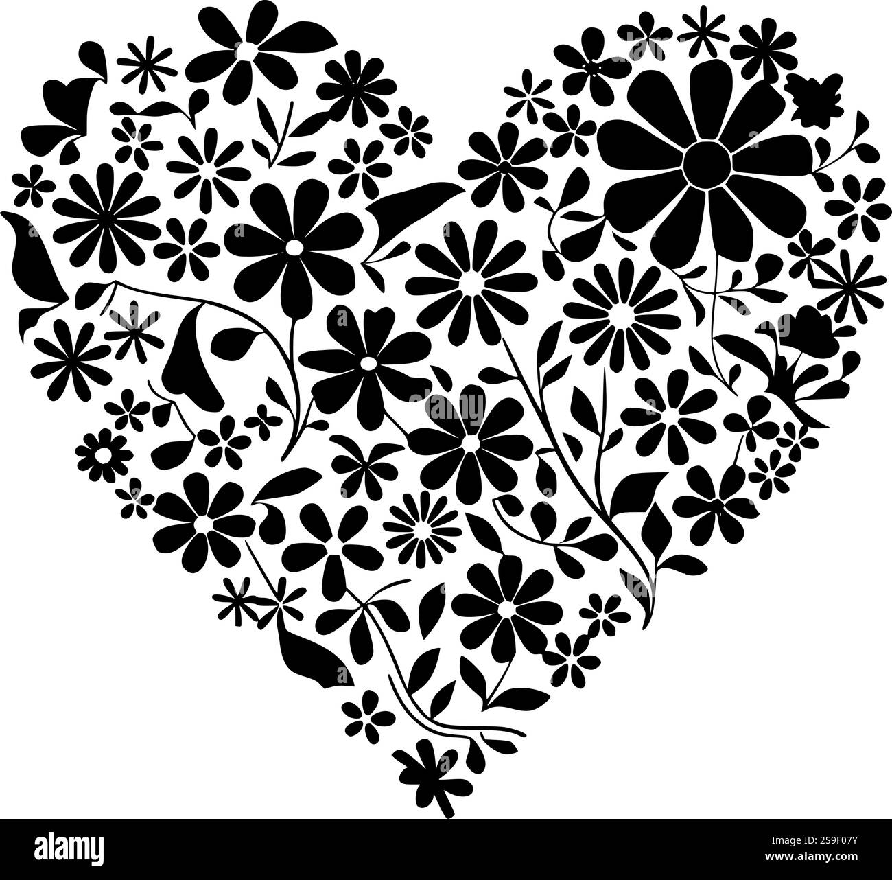 Silhouette a cuore floreale perfetta per l'artigianato di San Valentino, il design di matrimoni e romantici progetti di sublimazione Illustrazione Vettoriale