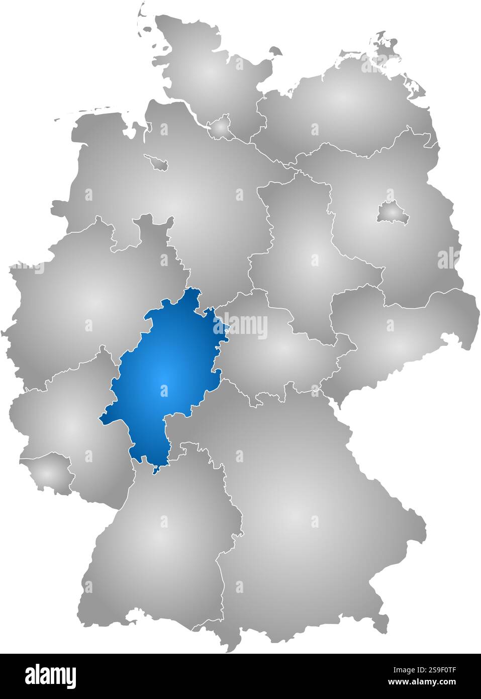 Mappa della Germania con le province, riempite di gradiente radiale, Hesse è evidenziata. Illustrazione Vettoriale