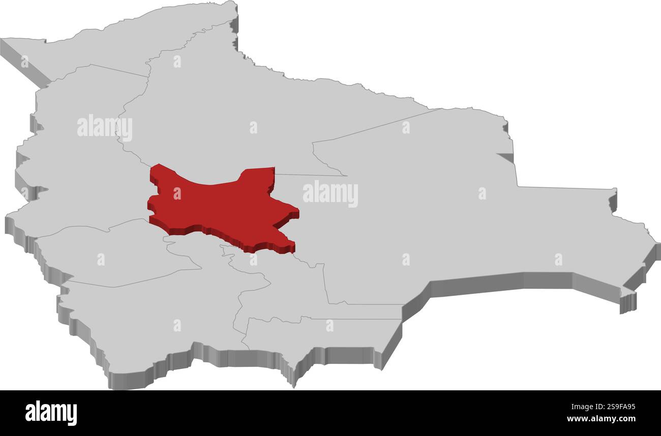 Mappa della Bolivia come un pezzo grigio, Cochabamba è evidenziato in rosso. Illustrazione Vettoriale