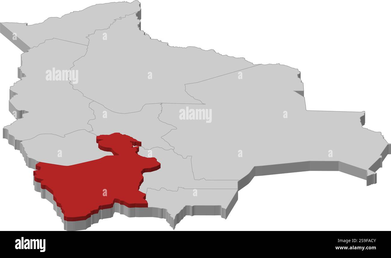Mappa della Bolivia come un pezzo grigio, Potosí è evidenziato in rosso. Illustrazione Vettoriale