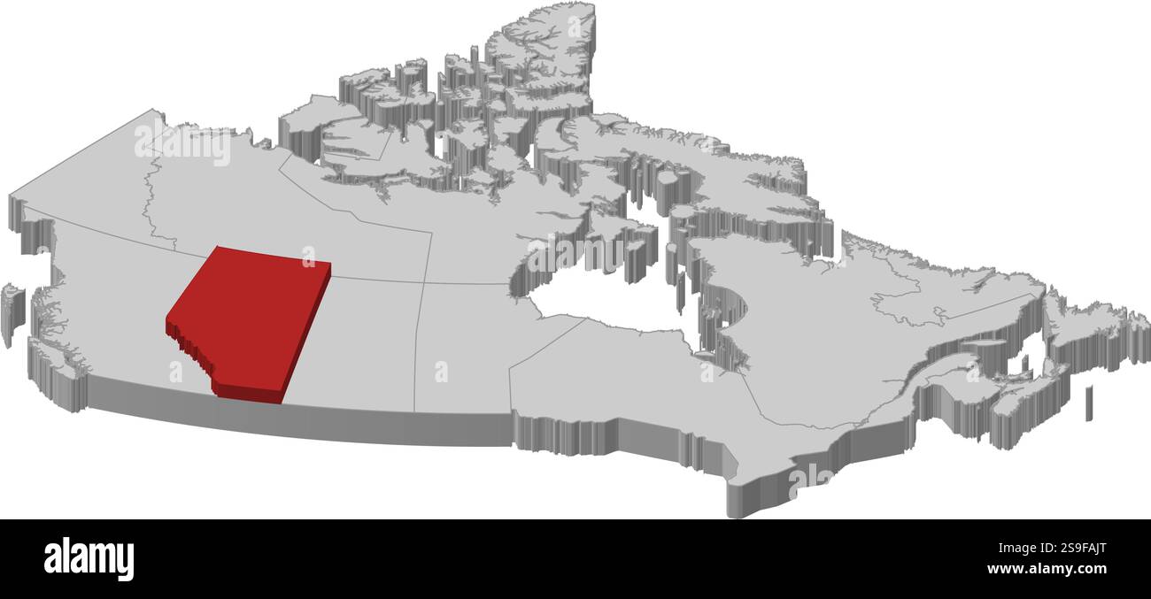 Mappa del Canada come un pezzo grigio., Alberta è evidenziato in rosso. Illustrazione Vettoriale
