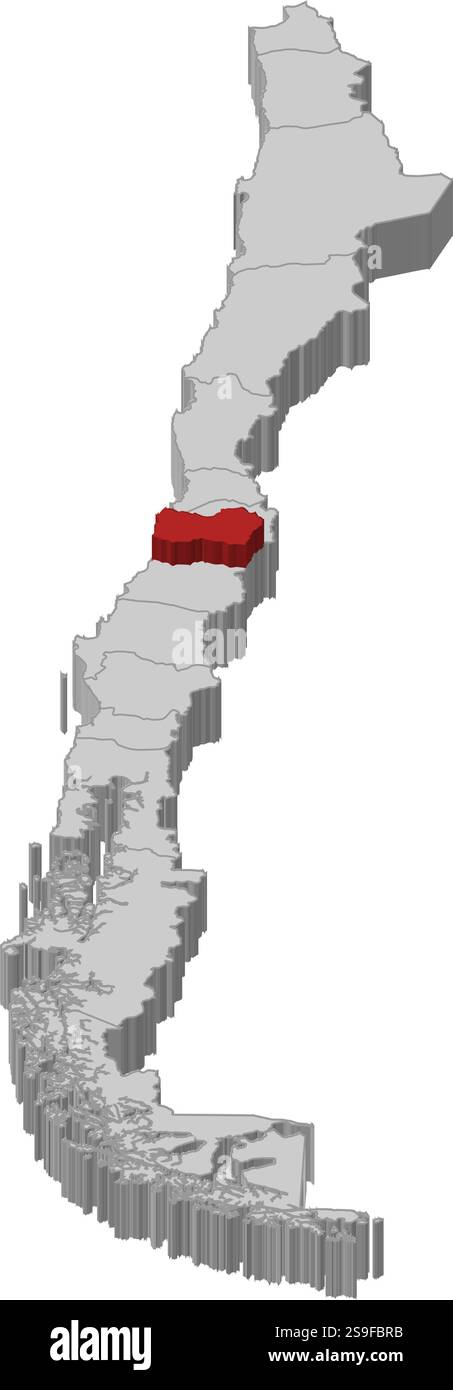 Mappa politica del Cile con le diverse regioni dove O'Higgins è evidenziata. Illustrazione Vettoriale