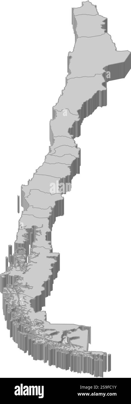 Mappa del Cile come pezzo grigio. Illustrazione Vettoriale