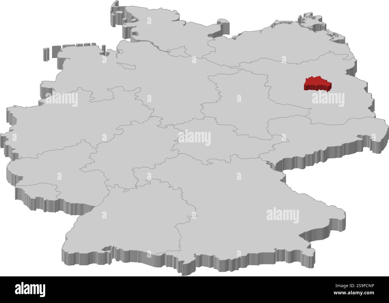 Mappa della Germania come un pezzo grigio. Berlino è evidenziata in rosso. Illustrazione Vettoriale