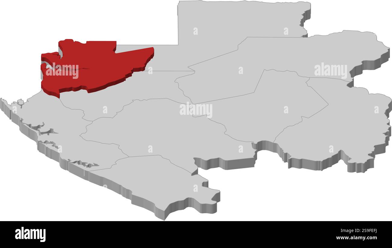 Mappa del Gabon come un pezzo grigio, Estuaire è evidenziato in rosso. Illustrazione Vettoriale