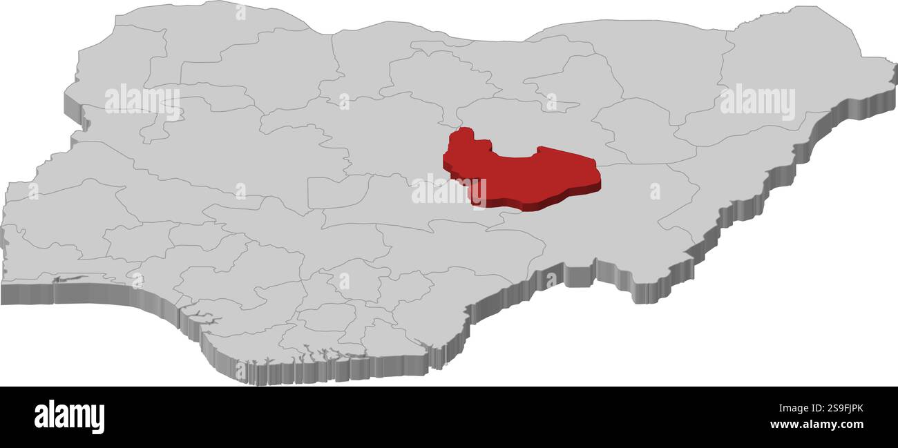 Mappa della Nigeria come un pezzo grigio, Plateau è evidenziato in rosso. Illustrazione Vettoriale