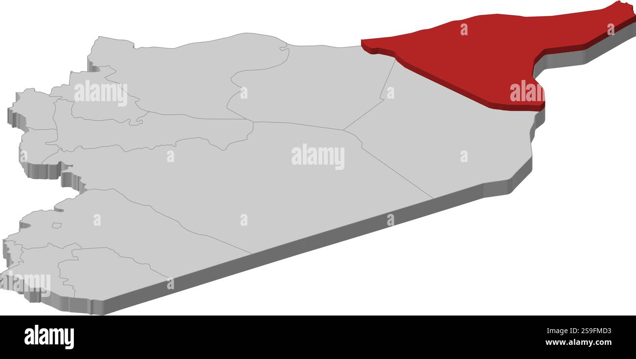 Mappa della Siria come un pezzo grigio, al-Hasakah è evidenziato in rosso. Illustrazione Vettoriale