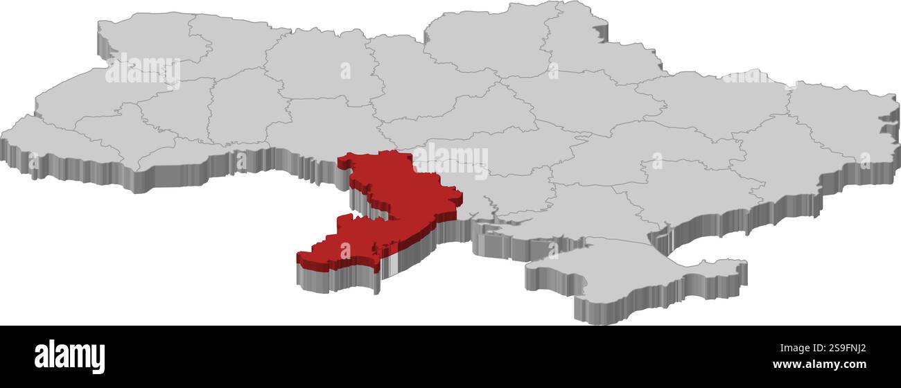 Mappa dell'Ucraina come un pezzo grigio, Odessa è evidenziato in rosso. Illustrazione Vettoriale
