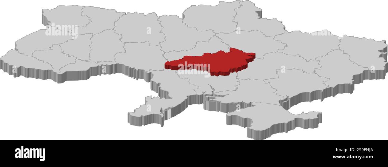 Mappa dell'Ucraina come un pezzo grigio, Kirovohrad è evidenziato in rosso. Illustrazione Vettoriale