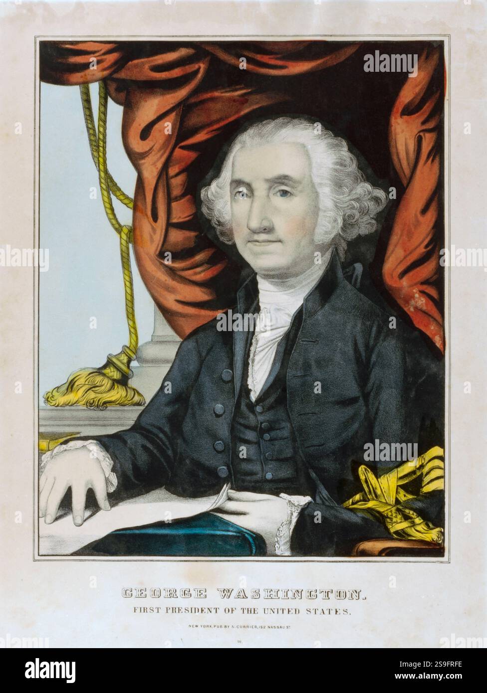 George Washington, primo presidente degli Stati Uniti, n.d., litografia colorata a mano, pubblicata da Nathaniel Currier Foto Stock