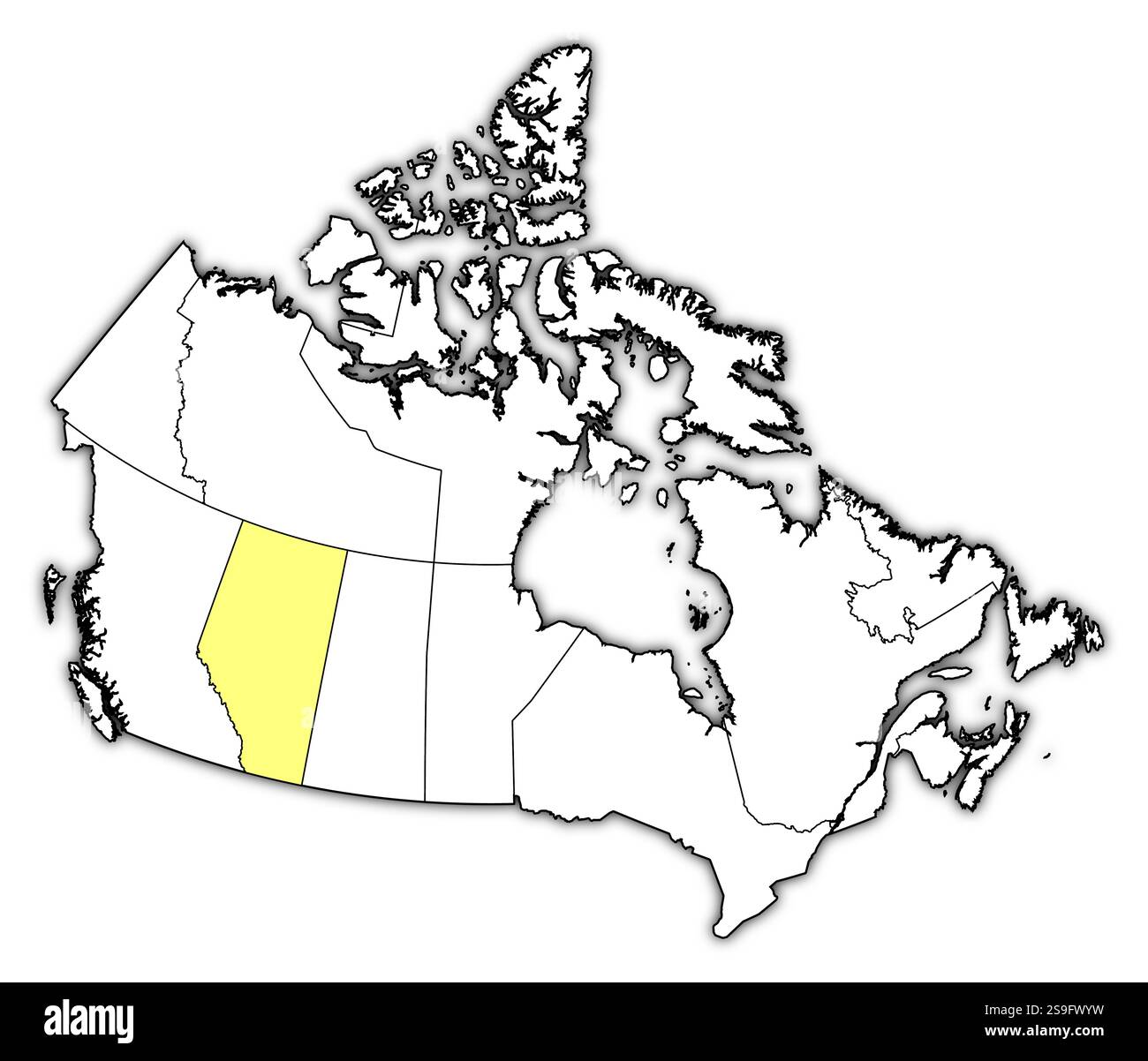 Mappa del Canada con le province, Alberta è evidenziata in giallo. Illustrazione Vettoriale