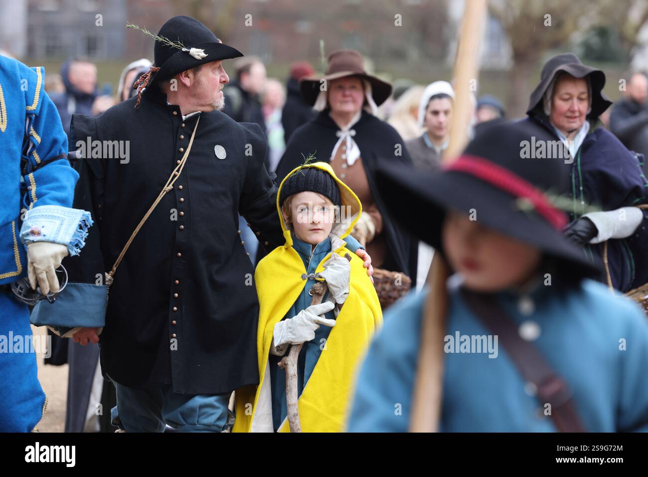 Londra, Regno Unito, 26 gennaio 2025. Il 53 marzo per commemorare l'esecuzione di re Carlo i il 30 gennaio 1649 si svolse con diverse centinaia di membri della società della Guerra civile inglese che marciavano sulle orme finali del re e posero una corona. Credito : Monica Wells/Alamy Live News Foto Stock