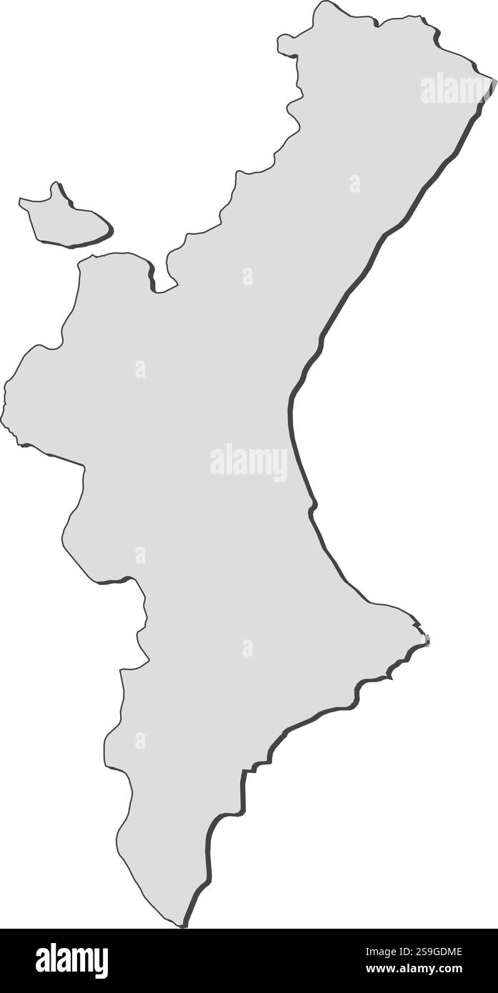 Mappa della Comunità Valenciana, una provincia della Spagna. Illustrazione Vettoriale