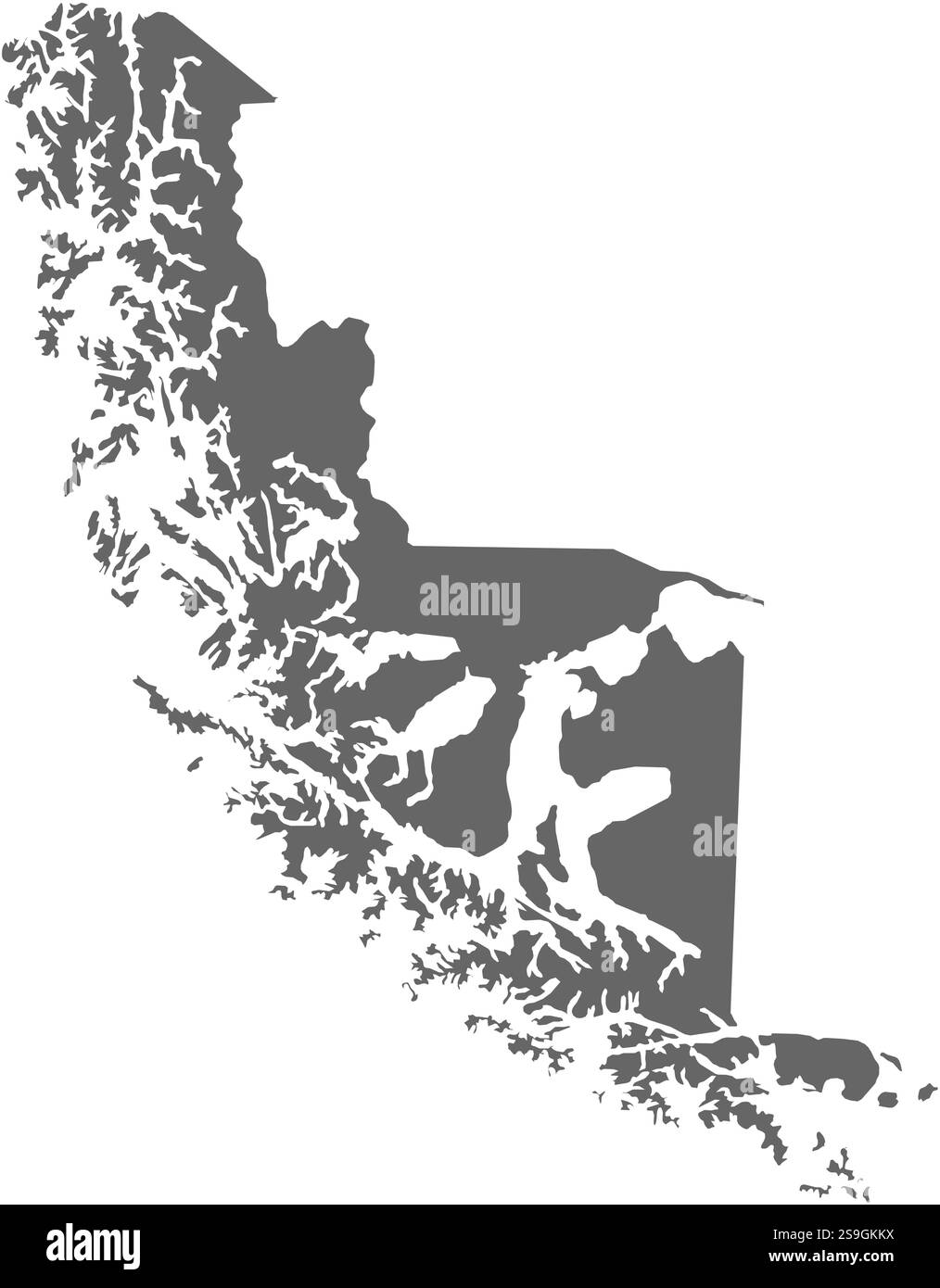 Mappa di Magellano e dell'Antartide cilena, una provincia del Cile. Illustrazione Vettoriale