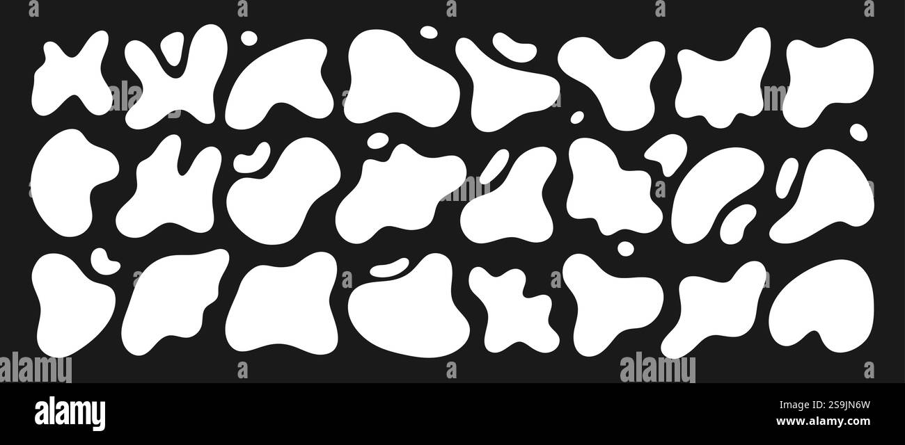 Set di blob a forma libera o irregolare. Splodge amorfo liquido semplice. Colorazioni di base geometriche. Illustrazione vettoriale piatta Illustrazione Vettoriale