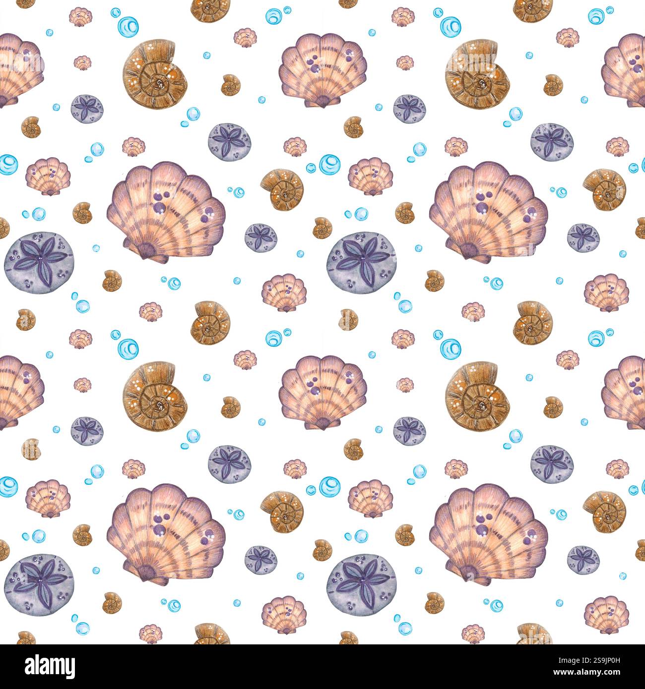 Motivo senza cuciture su un tema marino. Illustrazione ad acquerello disegnata a mano. Mare, mare, oceano, acqua salata, animali marini, animali, natura, fauna selvatica, auto Foto Stock